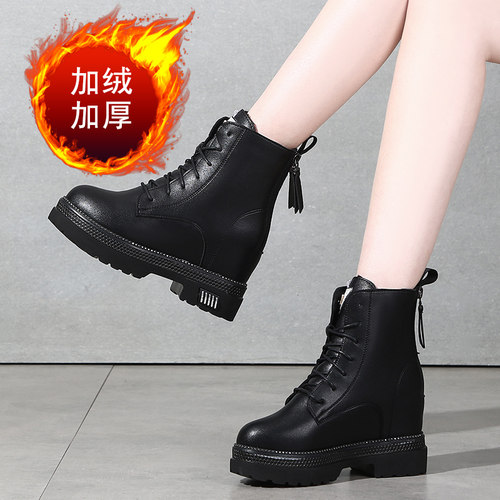 内增高马丁靴女靴加绒聚氨酯