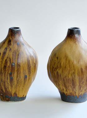敦煌油画侘寂风陶瓷花瓶粗陶瓶插花复古手工民宿摆件新中式桌面