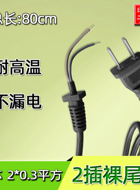 纯铜国标电源线2*0.3平方两项插头线二插两芯电源线带插头两孔