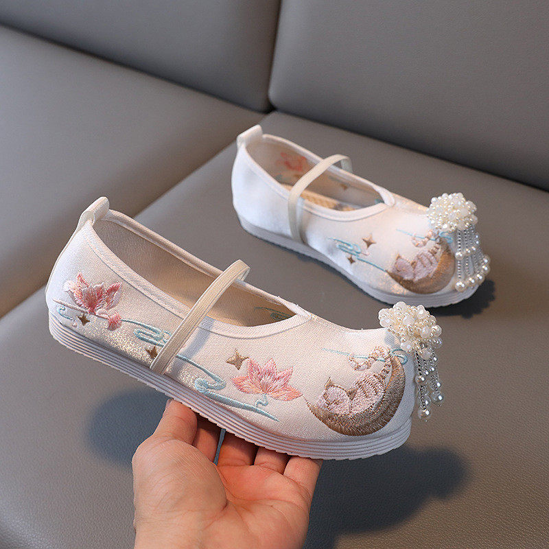 女童中国风刺绣古装汉服鞋舞台表演演出舞蹈学生鞋,女鞋,传统布鞋,淘宝优惠券,粉丝福利购,淘宝优惠卷