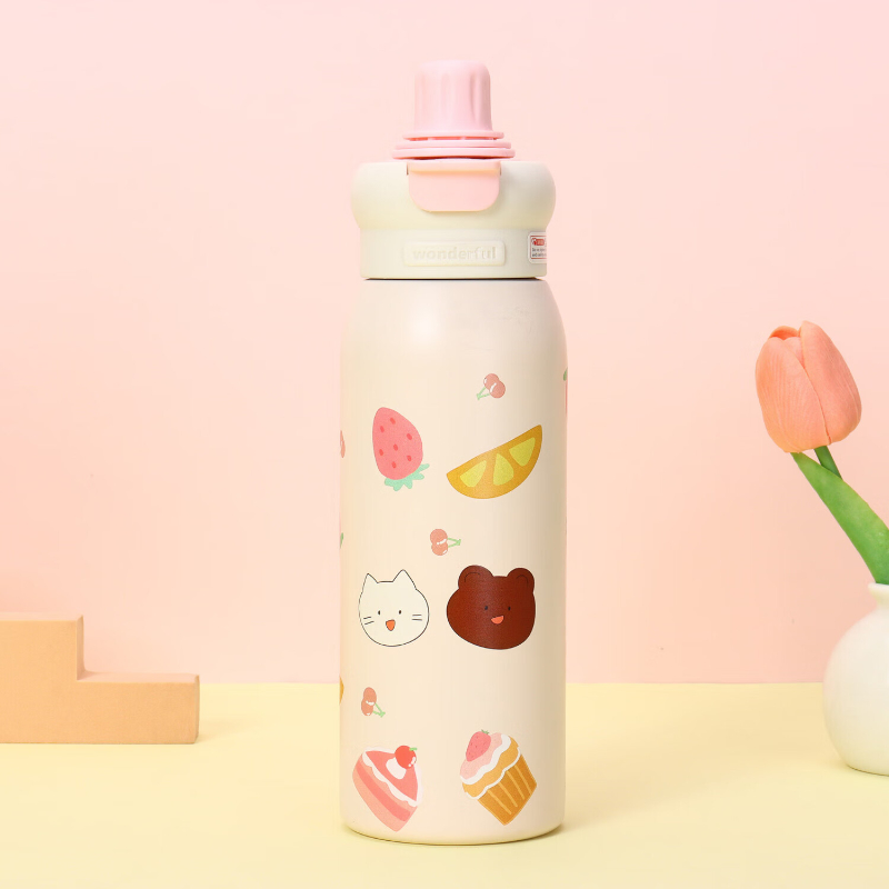 保温杯女2025新款高颜值可爱儿童吸管水杯学生上学专用不锈钢杯子
