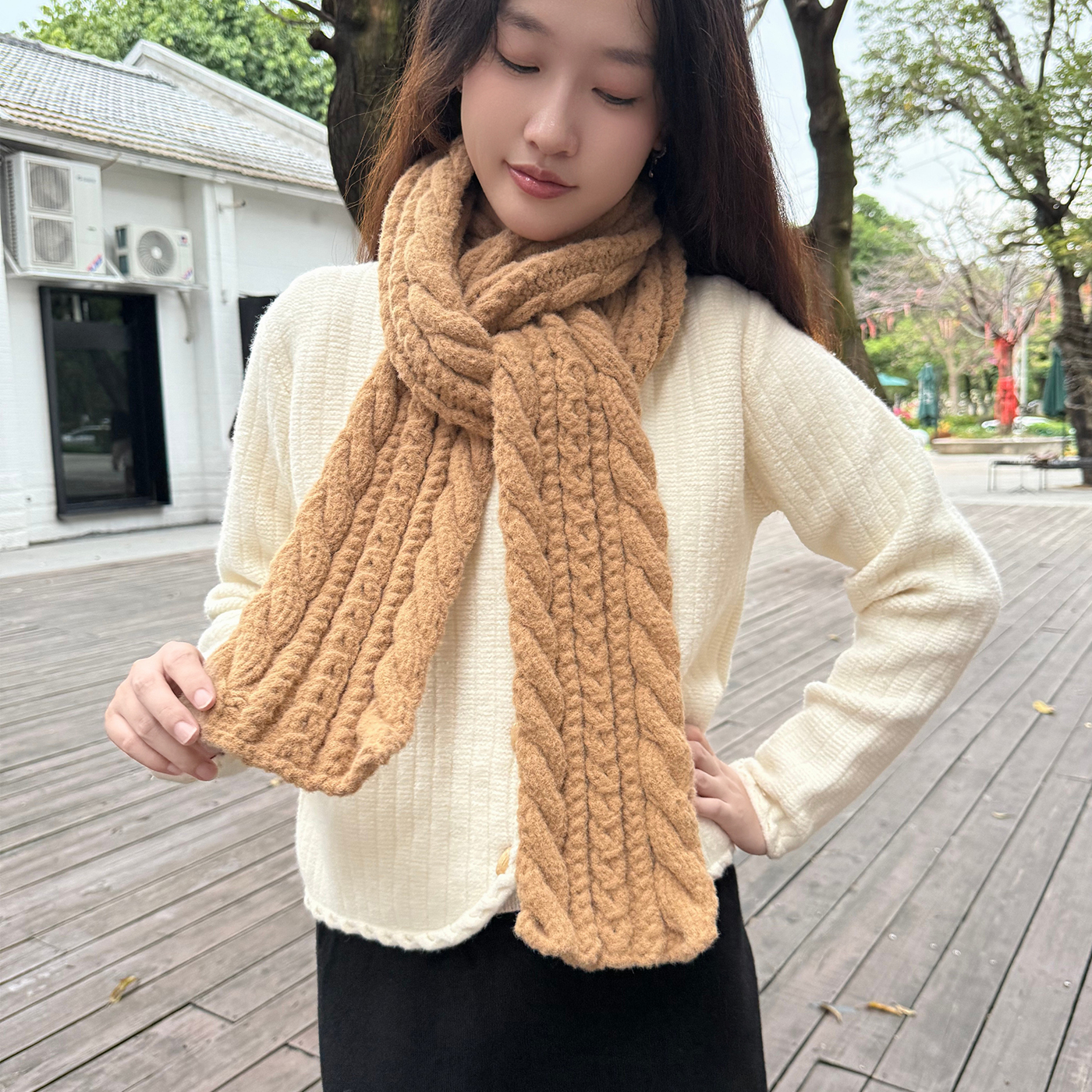 舒窈糯米线围巾毛线棒针手工钩织diy材料包自织送女朋友手作闺蜜