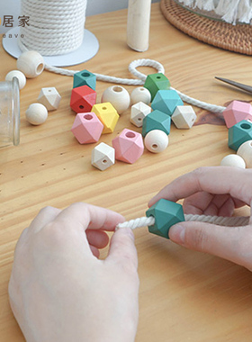 闲惠居家挂毯编织线装饰配件抖音猫头鹰彩色大孔径八角木珠子DIY