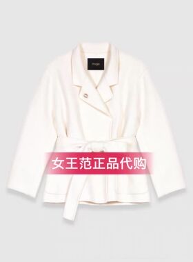 法国M家23秋冬新款女装法式时尚优雅白色系带毛呢外套MFPOU01098