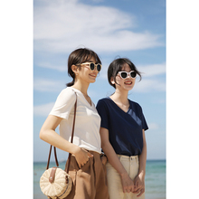白色V领短袖T恤女夏宽松港风显瘦2020新款洋气ins潮网红打底上衣