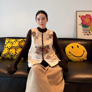 燃燃6年春款设计高定云鞍秀马对襟醋酸宽松气质马甲YS332-G322