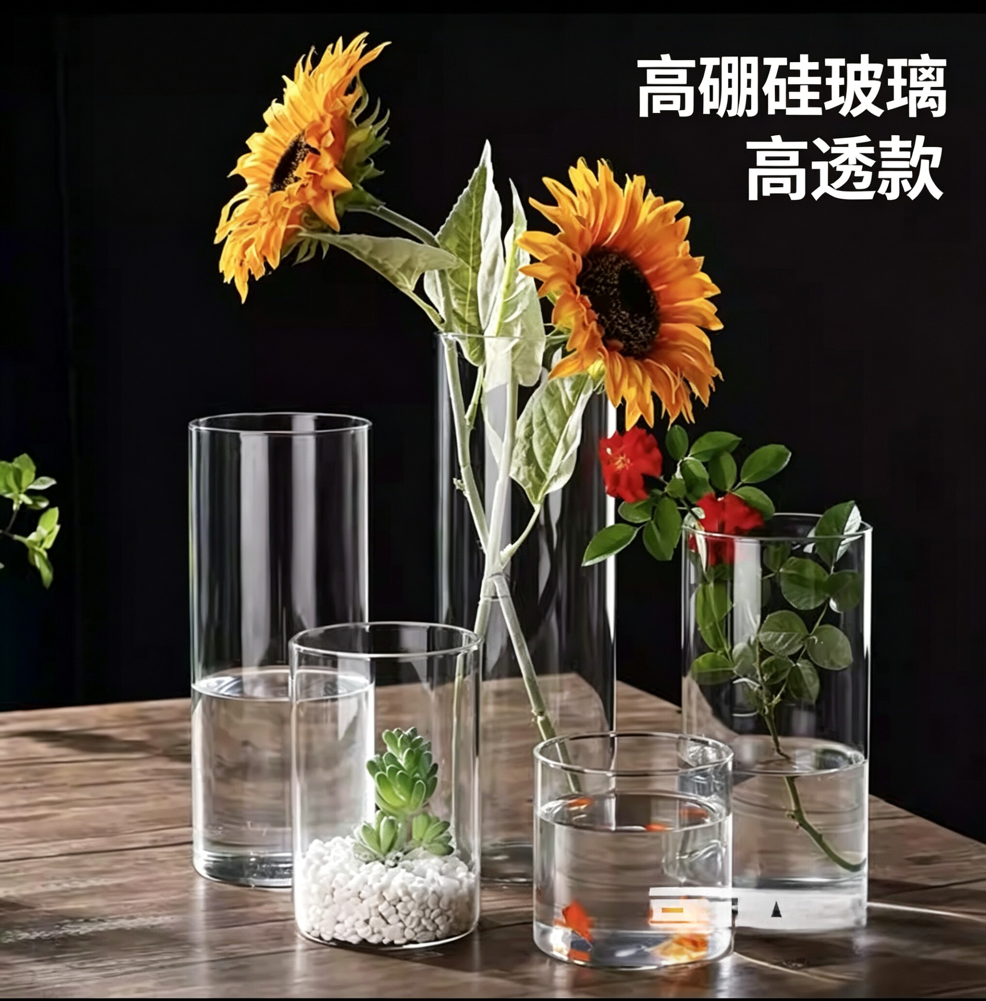 高硼硅玻璃水培植物瓶室内桌面小花盆直筒艺术插花花瓶苔藓生态瓶