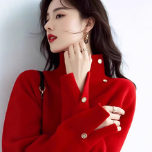 冬季独特别致精致上衣设计感小众时尚洋气超好看绝美红色针织衫