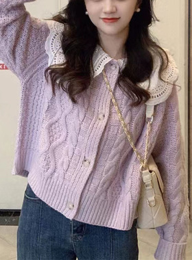 紫色毛衣外套女装秋冬日系复古慵懒风2025年新款温柔气质针织