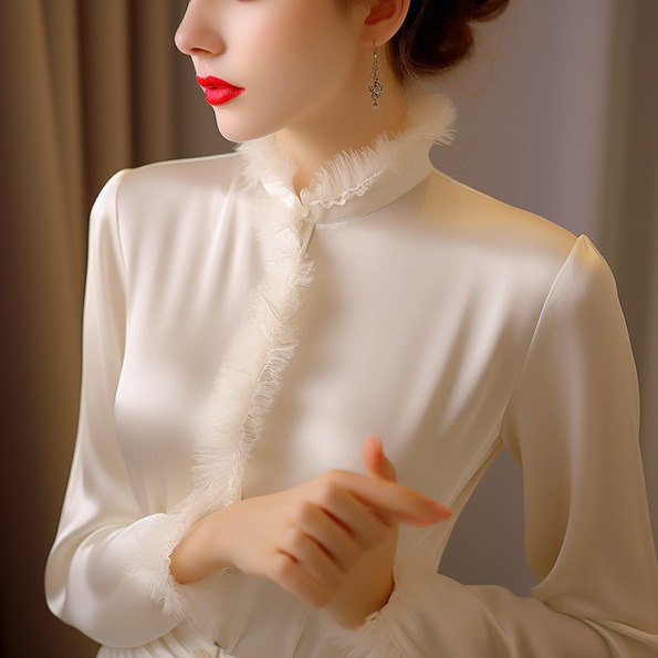 欧货高端别致漂亮保暖小衫女秋冬季长袖内搭上衣立领白色加绒衬衫