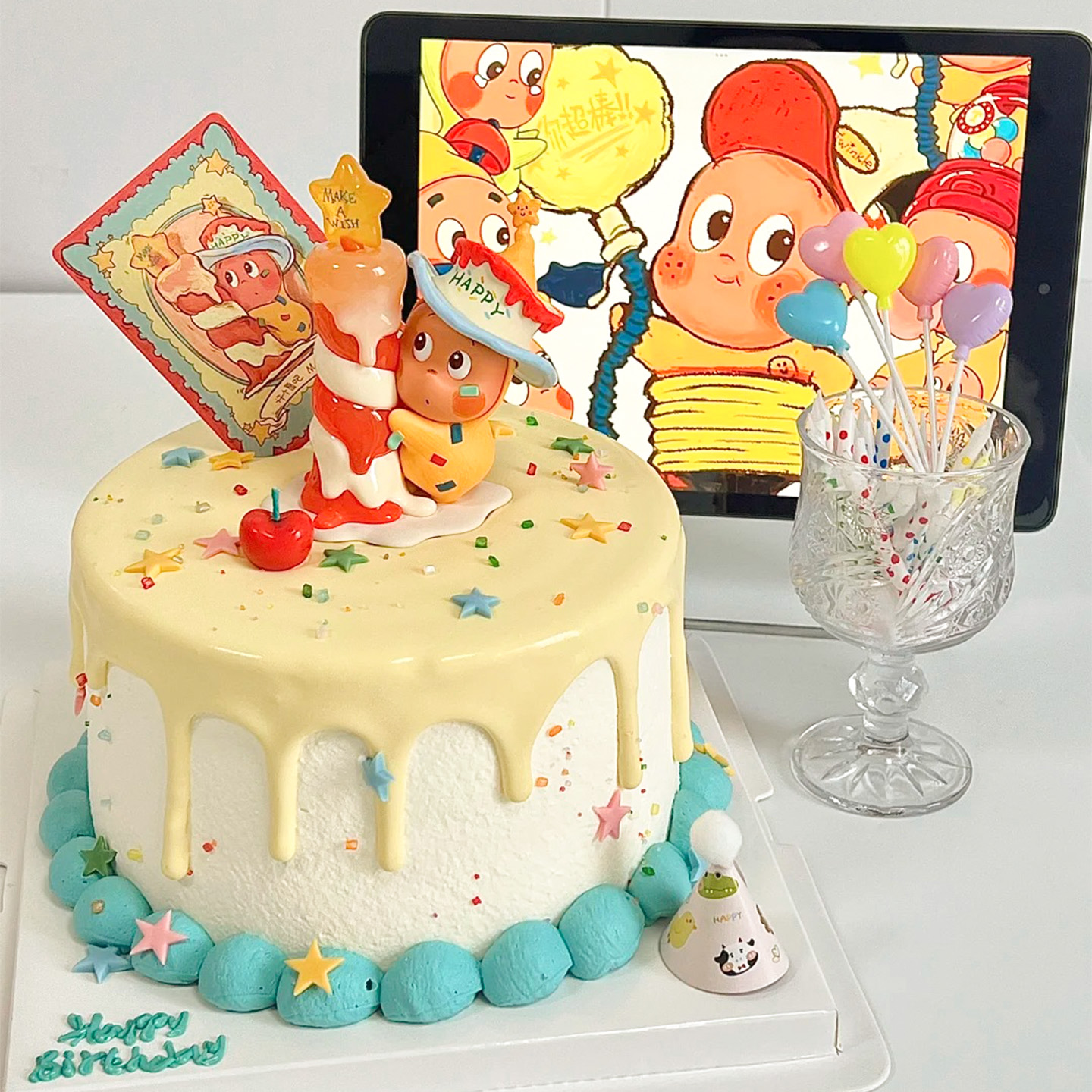 许愿蜡烛星星人蛋糕装饰摆件插件