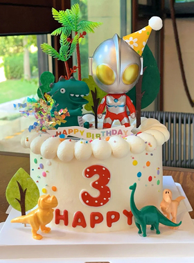 奥特曼怪兽蛋糕装饰摆件恐龙变形超人玩具男孩生日甜品插件装扮