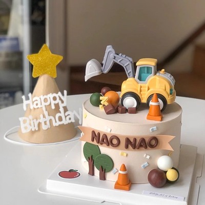 工程车儿童男孩生日蛋糕装饰摆件