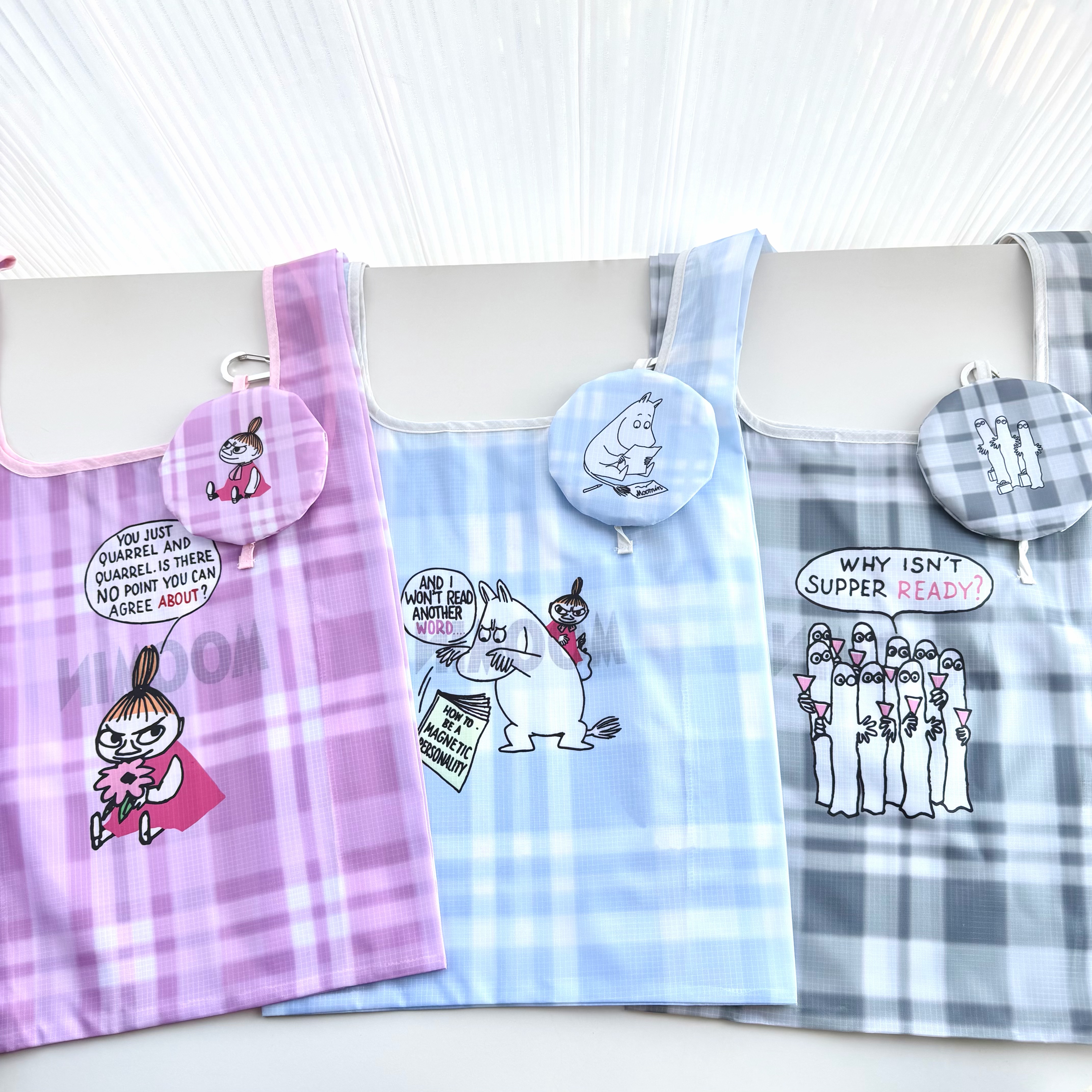日单 moomin姆明亚美树精 格子纹可折叠收纳购物袋环保袋包包挂件图片