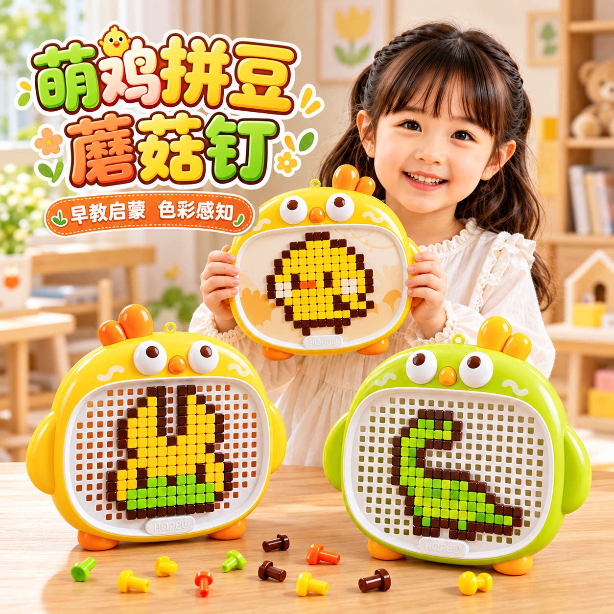蘑菇钉拼豆儿童3d立体益智拼图