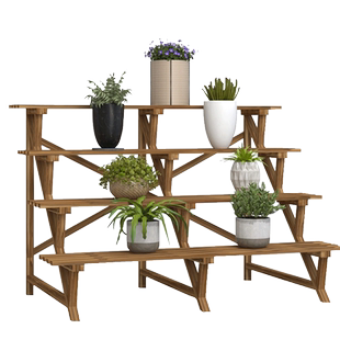 户外实木多层阶梯花架子阳台省空间大容量花盆植物架室内落地置物