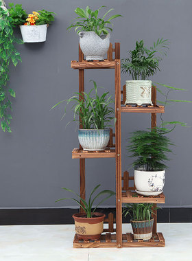简约实木制花架子阳台客厅多层阶梯式落地花盆架可移动绿萝多肉架