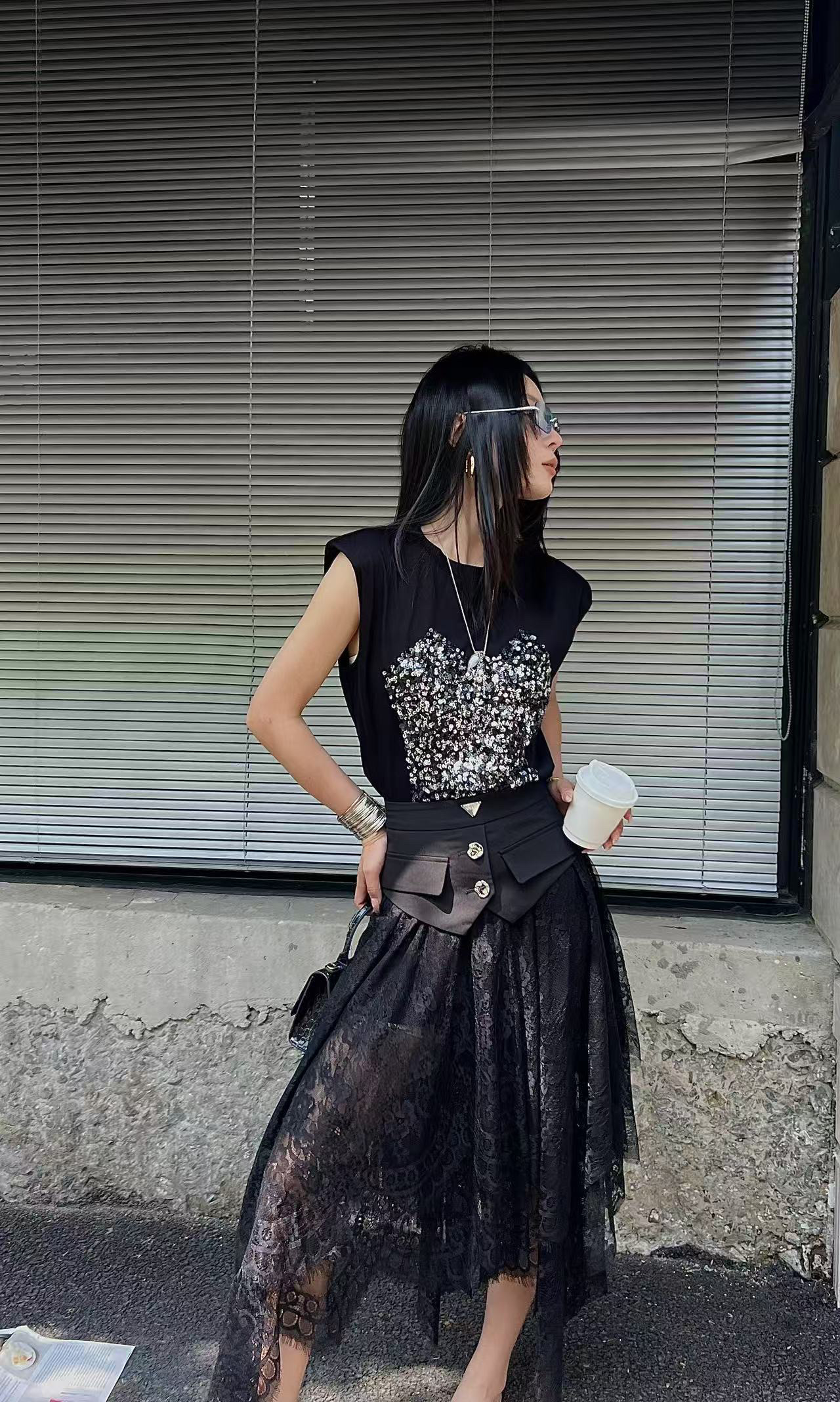 2025新款秋冬小皮裙纱裙女中长款高腰a字网纱半身裙仙女