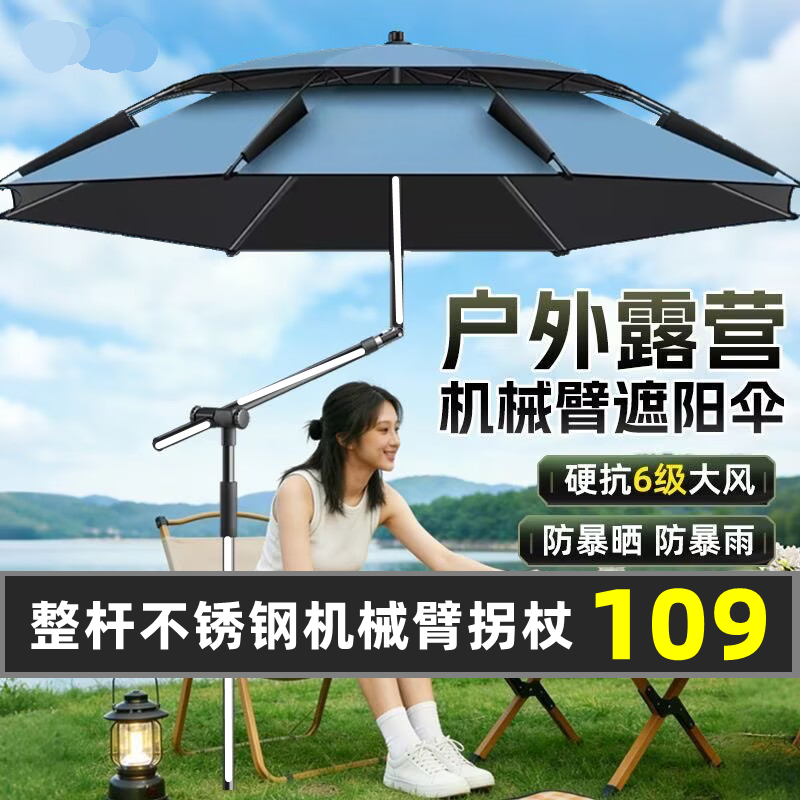 整杆不锈钢钓鱼伞大钓伞户外遮阳伞露营伞摆摊防晒防雨机械臂拐杖