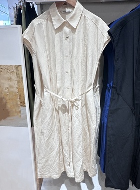 女装春夏新品复古宽松系带抽褶POLO领衬衫式连衣裙中长裙女470805