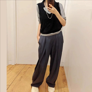 高级感打褶垂感休闲西裤女装美式宽松百搭阔腿休闲裤打褶裤484034