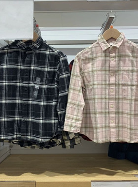 日单法兰绒格子衬衫男女童长袖衬衣薄外套空调衫471386/471388