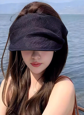 2025新款网纱帽子褶皱黑色空顶防晒帽女夏季防晒遮阳帽出游太阳帽