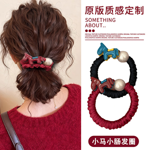 高级感褶皱小肠发圈高弹力扎马尾