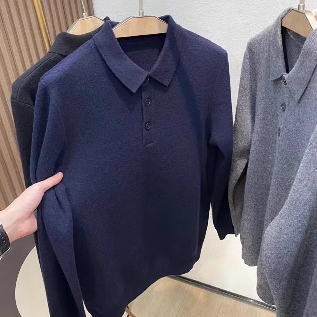 轻奢绅士！冬款超厚实羊毛羊绒混纺翻领毛衣 Polo领毛衣男