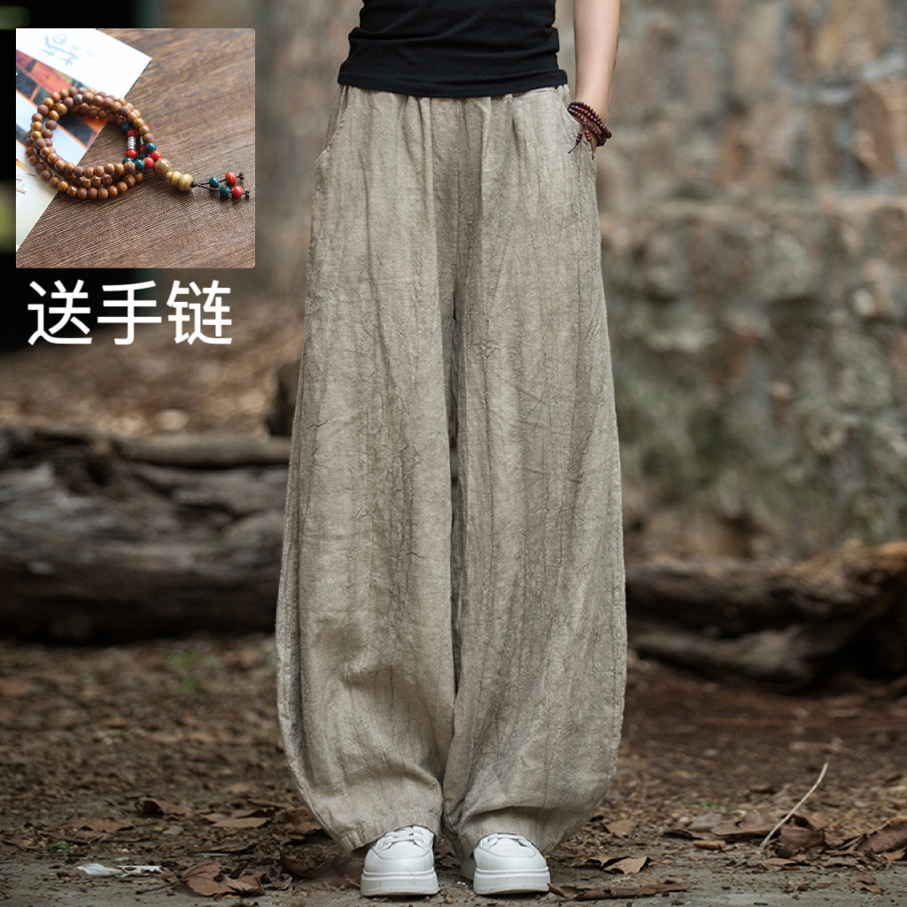 原创春夏季棉麻阔腿裤胯宽腿粗裤子女长裤百搭休闲宽松薄款灯笼裤