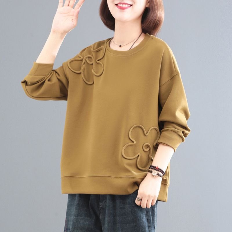 纯棉长袖圆领减龄卫衣女士2025秋季新款宽松大码遮肉显瘦休闲上衣