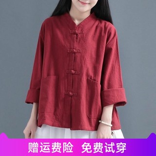 复古原创中国风纯色宽松棉麻短外套上衣亚麻外搭小开衫禅茶服女春