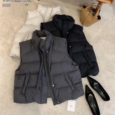 90白鸭绒羽绒马甲女短款2025冬新款立领宽松休闲坎肩外套黑色8085