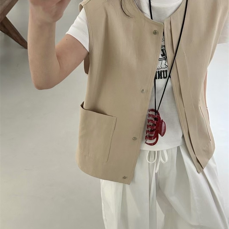 马甲女短款 2025春季新款韩版气质圆领背心马夹女休闲外套youanmi