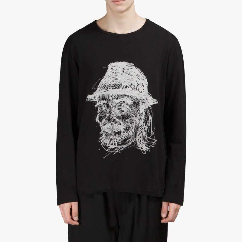 gaostudios男女春季长袖t恤衫大码宽松yohji微笑头像手绘草稿内搭