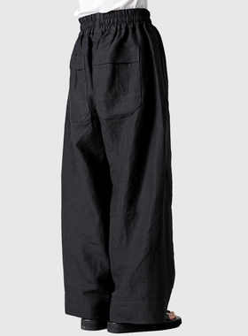 GAOSTUDIOS黑色特宽松阔腿长裤系带休闲日系复古不规则弯刀直筒裤