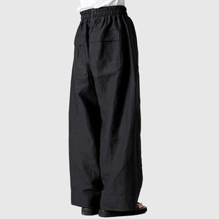 GAOSTUDIOS黑色特宽松阔腿长裤 系带休闲日系复古不规则弯刀直筒裤