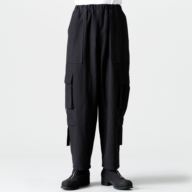 黑色贴袋解构装饰宽松直筒九分裤