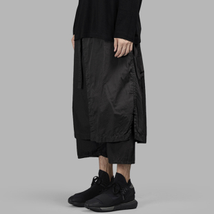 裙裤 日系复古设计师男装 夏 七分裤 GAOSTUDIOS黑色解构系带双层薄款