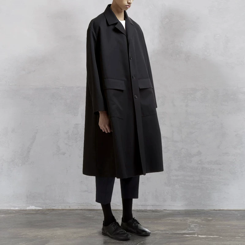 GAOSTUDIOS Black long demi-season trench coat, suit, loose fit, mid-length