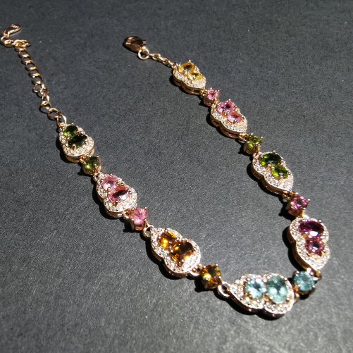 【luna与胖弟】JN17-95 彩色碧玺镶嵌手链 多样性发其一