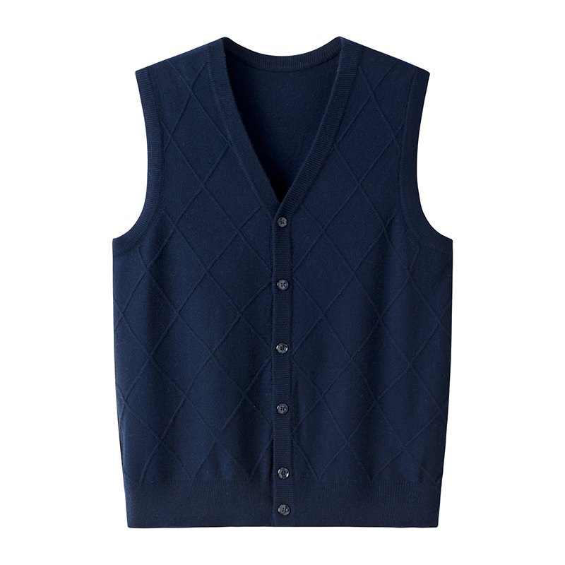 2025秋冬新款男士羊毛衫V领中老年菱形格针织马甲爸爸装毛衣外套
