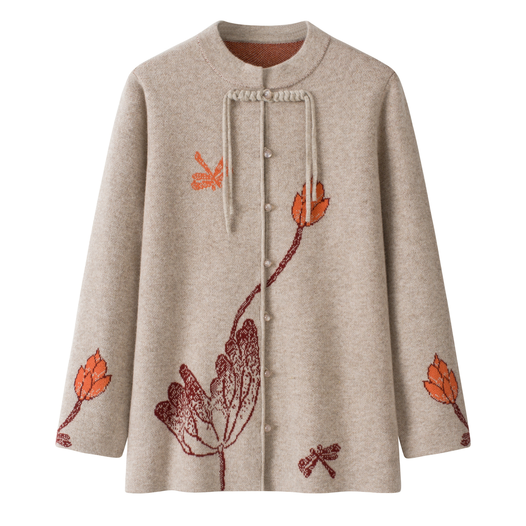 2025秋冬新款中老年100%纯羊毛衫女圆领开衫妈妈奶奶针织大码外套