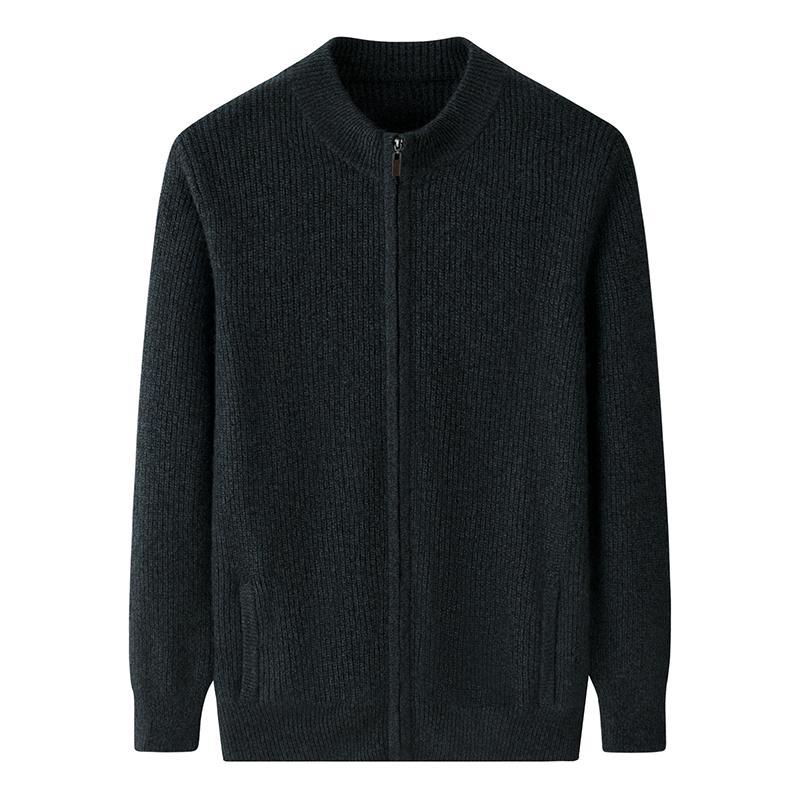 秋冬新款针织衫外套宽松双提男装半高圆领拉链口袋加厚大码爸爸装