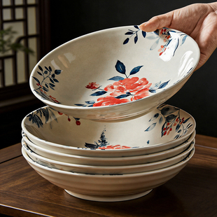 日式和风漂亮的深盘创意碟子家用碗盘套装汤盘鱼盘高级感盘子菜盘