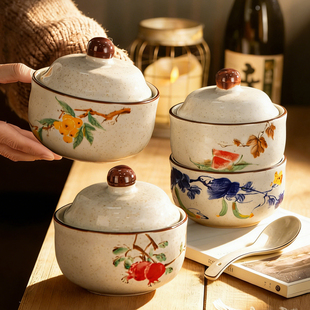 复古陶瓷小炖盅隔水炖家用汤盅炖罐汤罐蒸鸡蛋碗瓦罐汤专用碗蒸盅