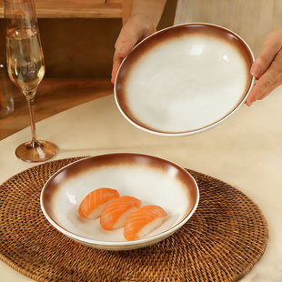 日式复古9.5英寸盘子菜盘碗碟家用高级感西餐盘牛排盘早餐意面盘