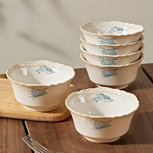 中古风餐具法式餐具高级感小众陶瓷碗釉下彩饭碗面碗汤碗盘子碟