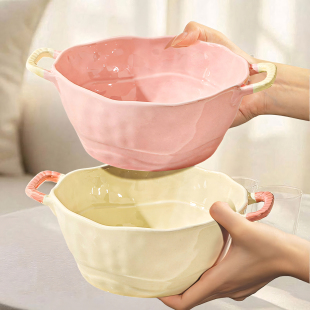 双耳面碗家用2025新款奶油风大碗汤面碗陶瓷螺蛳粉碗高颜值泡面碗