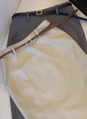灰色西装半身裙女夏季小个子高腰a字中长款直筒职业通勤包臀裙子